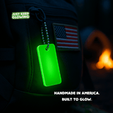 Handmade in USA glow in the dark keychain – rechargeable emergency light for camping, hiking, and power outages