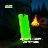Forever Glow Bar clipped to backpack – reusable glow in the dark camping and hiking gear handmade in USA
