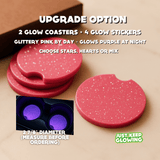 Pink glitter car coasters and glow in the dark sticker upgrade set, hearts or stars available.
