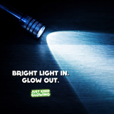Charging a glow in the dark toy using a bright flashlight, reusable glow product with no batteries or bulbs