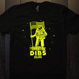 Glow in the dark astronaut T-shirt by Just Keep Glowing, premium black cotton cosmic camping shirt.