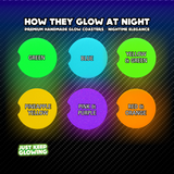 Nighttime glow of Glow in the Dark Car Cup Holder Coasters – vivid Green, Blue, Yellow & Green, Pineapple Yellow, Pink & Purple, Red & Orange – premium handmade car accessories.