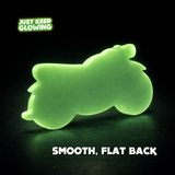 Glow-in-the-dark motorcycle toy with smooth flat back, safe non-toxic kids glow night light made for bedside use
