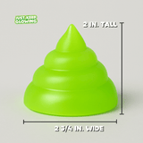 Glow in the dark poop size chart showing height and width, novelty toy dimensions.