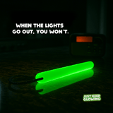 Reusable glow stick lying on a kitchen counter, providing emergency light during a power outage.