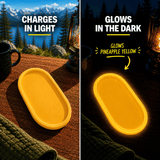 Pineapple yellow glow in the dark tray charging in light and glowing yellow at night organizer tray