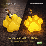 Yellow glow in the dark dog tag that glows yellow at night, rechargeable pet collar tag for visibility and safety