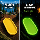 Yellow glow in the dark tray that charges in light and glows green at night reusable organizer tray